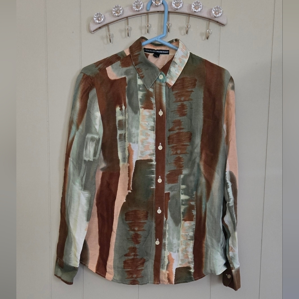 Linda Allard Ellen Tracy Size 14 Ladies Silk Art to Wear Shirt/Blouse